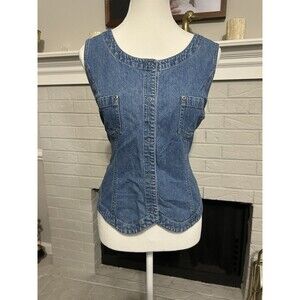 Vtg Y2K Liz Claiborne Sleeveless Denim Button Shirt Vest Western Size 12